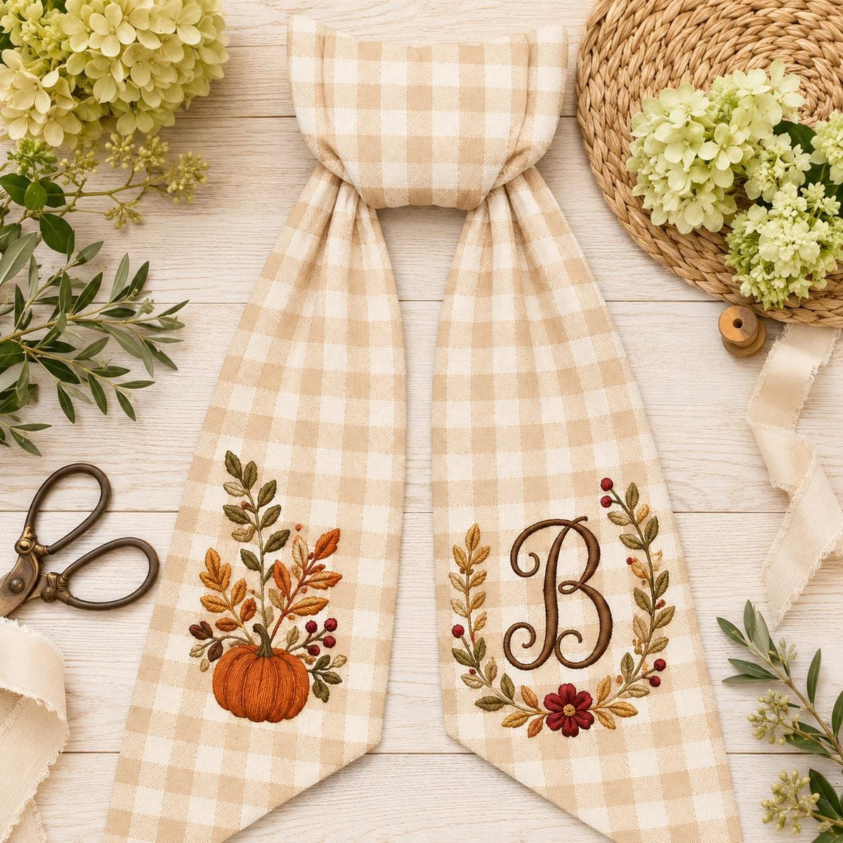 Personalized Fall Wreath Sash, Pumpkin Door Bow With Monogram