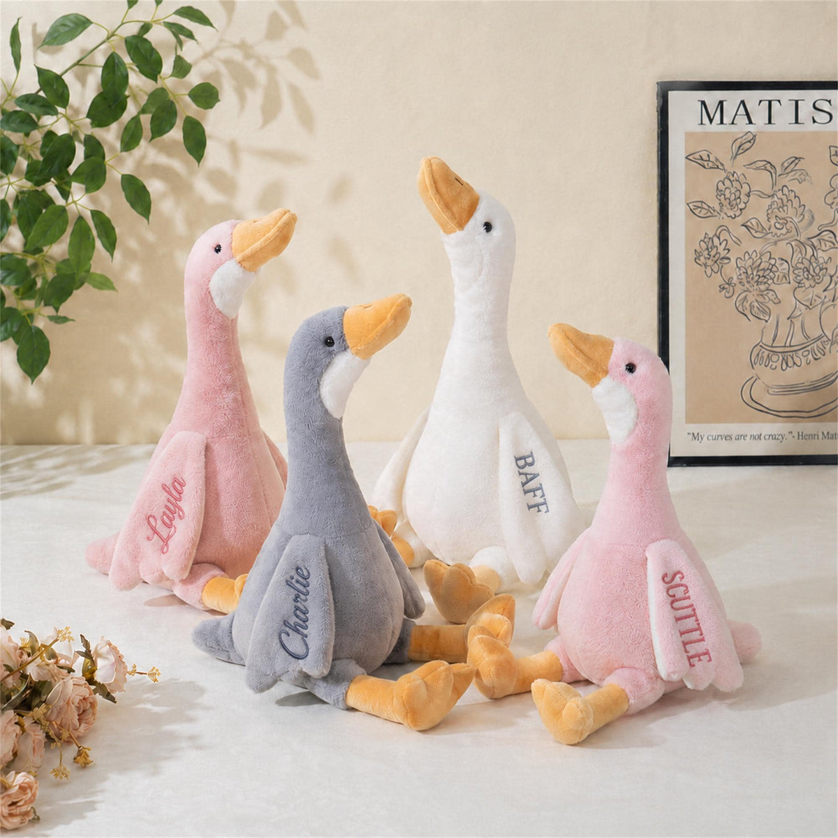 Personalized Baby Goose Plush, Custom Embroidered Stuffed Toy