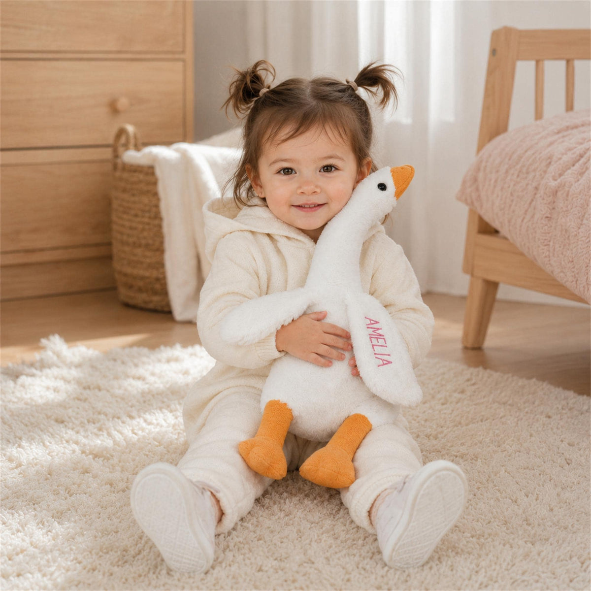 Personalized Baby Goose Plush, Custom Embroidered Stuffed Toy