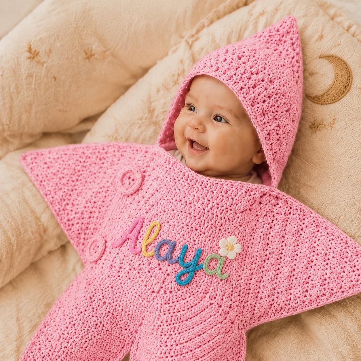 Crochet Star Baby Outfit, Personalized Name Hooded Cocoon, Newborn Photo Prop, Baby Shower Gift, PDF Pattern, DIY Kit or Finished