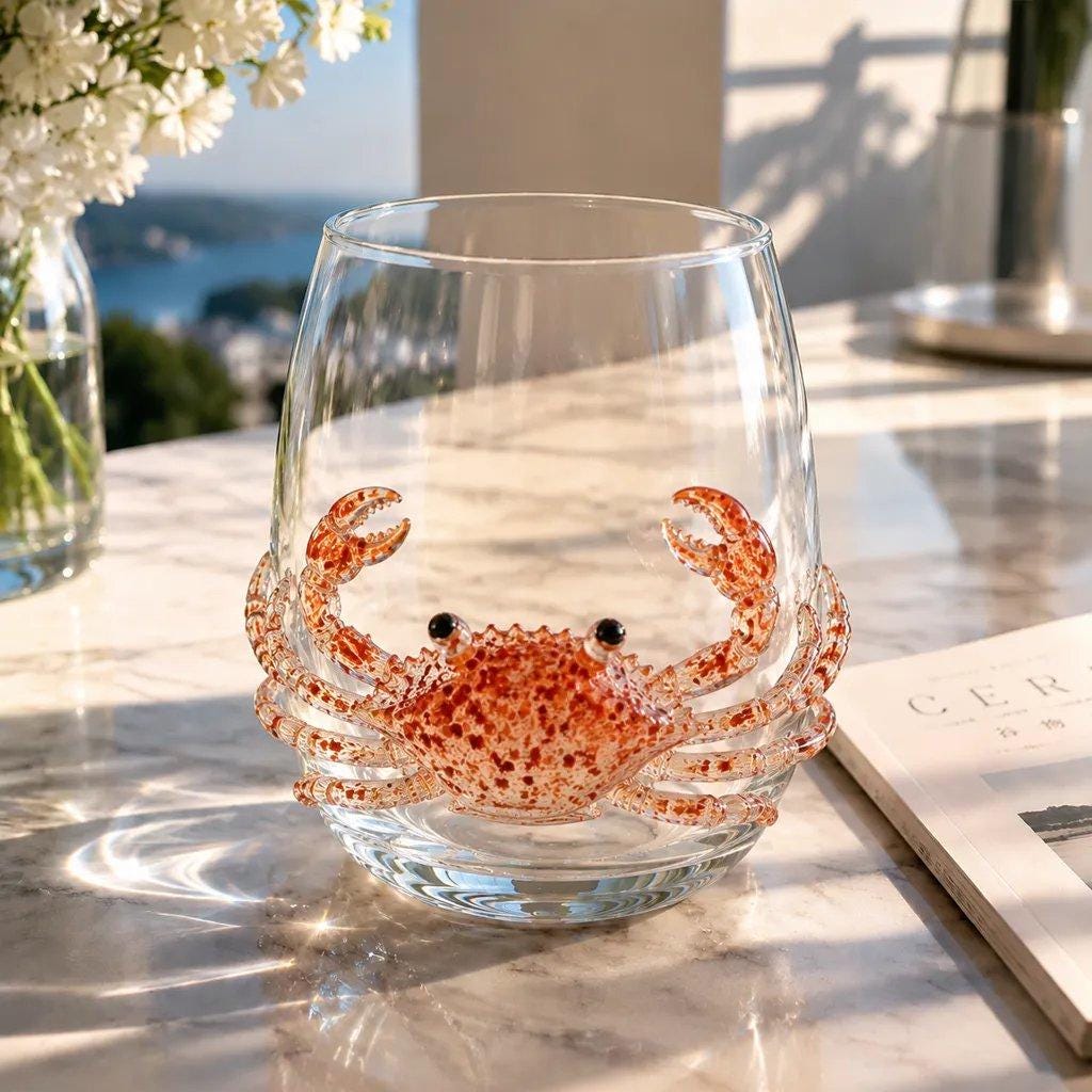 3D Ocean Animal Glass Cup, Sea Creature Glassware, Shark Turtle Dolphin Octopus Whale Jellyfish Crab Seahorse Cup