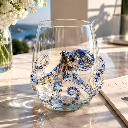3D Ocean Animal Glass Cup, Sea Creature Glassware, Shark Turtle Dolphin Octopus Whale Jellyfish Crab Seahorse Cup