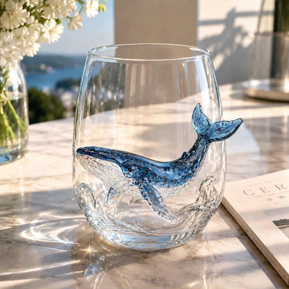 3D Ocean Animal Glass Cup, Sea Creature Glassware, Shark Turtle Dolphin Octopus Whale Jellyfish Crab Seahorse Cup