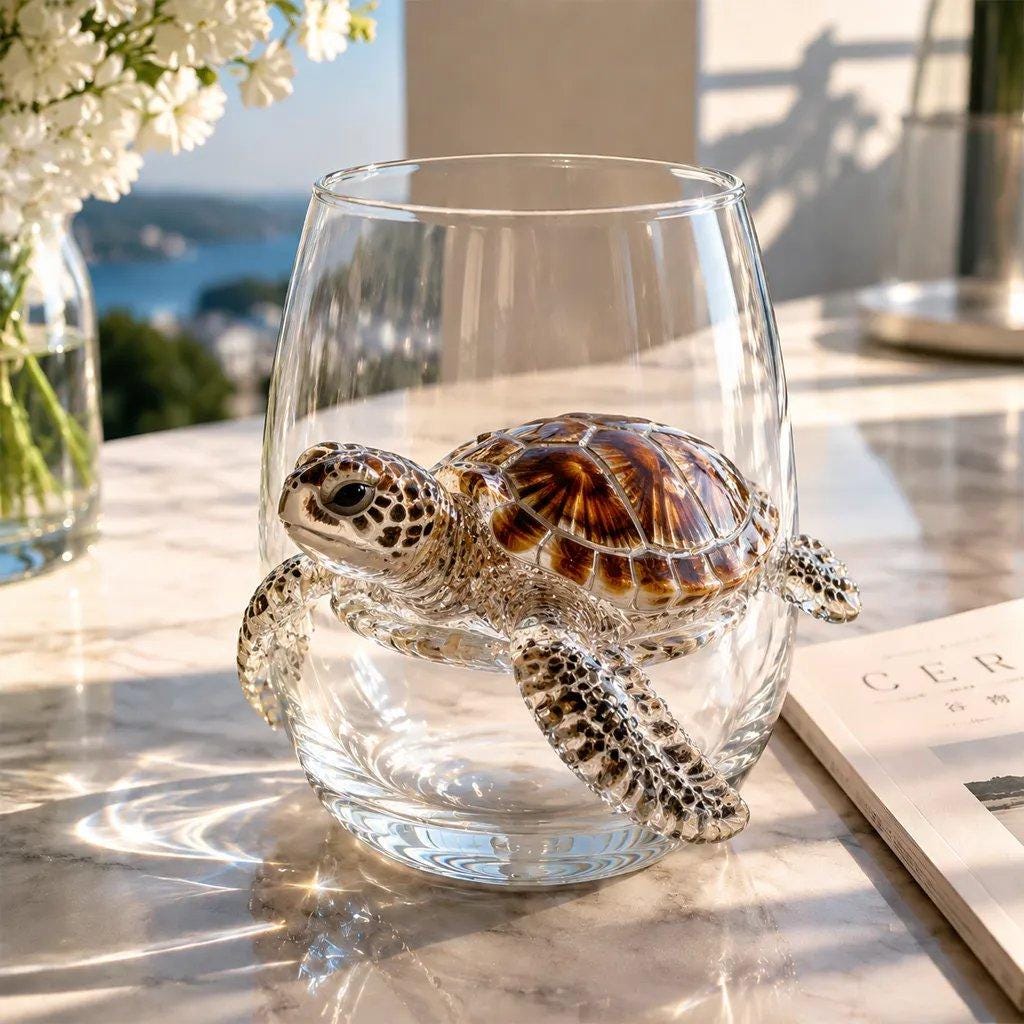3D Ocean Animal Glass Cup, Sea Creature Glassware, Shark Turtle Dolphin Octopus Whale Jellyfish Crab Seahorse Cup