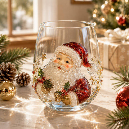 Christmas Glass Cup, Santa Reindeer Snowman Tree Holiday Glassware, Cute Christmas Drink Cup