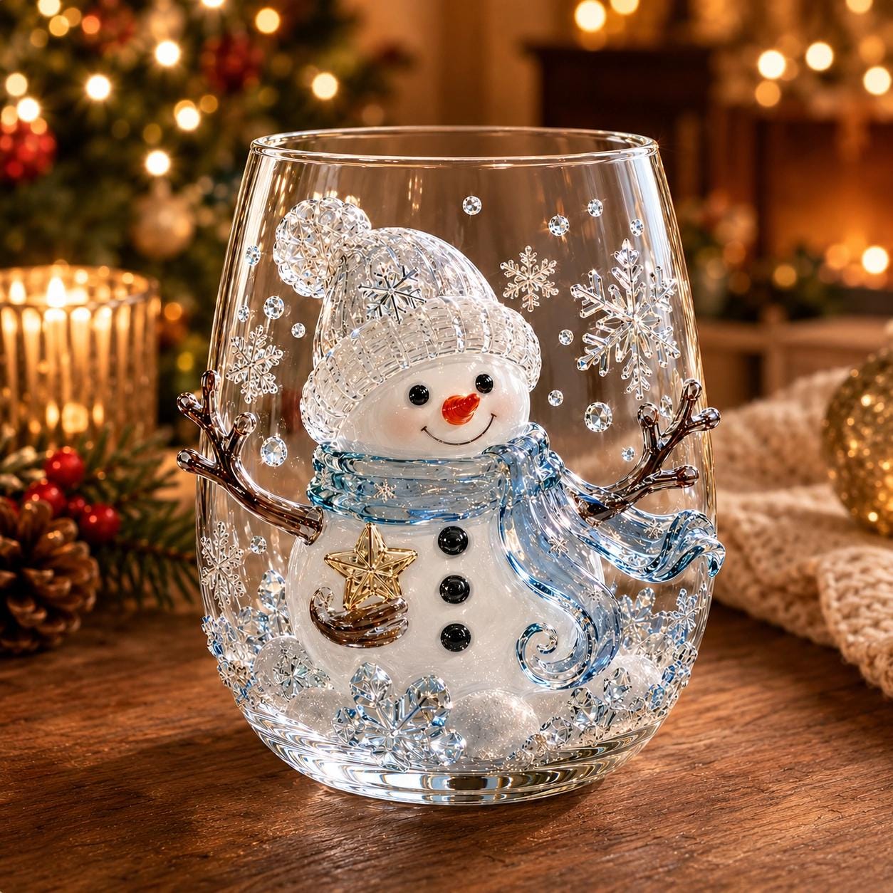 Christmas Glass Cup, Santa Reindeer Snowman Tree Holiday Glassware, Cute Christmas Drink Cup