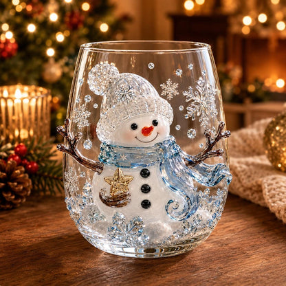 Christmas Glass Cup, Santa Reindeer Snowman Tree Holiday Glassware, Cute Christmas Drink Cup