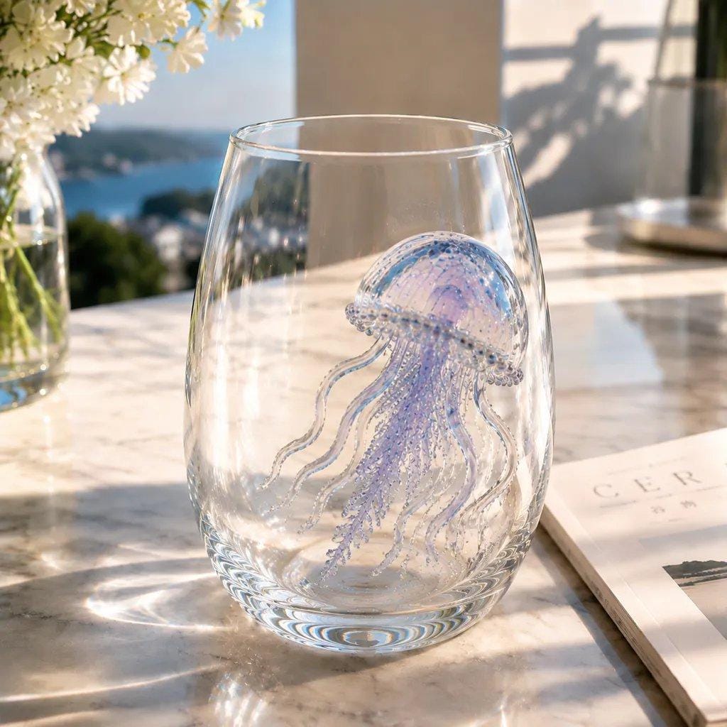 3D Ocean Animal Glass Cup, Sea Creature Glassware, Shark Turtle Dolphin Octopus Whale Jellyfish Crab Seahorse Cup